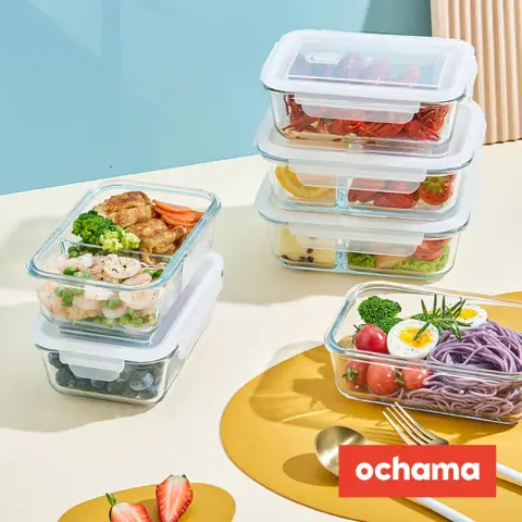 J.Zao Lunchbox aus Borosilikatglas mit hoher Dichte, für die Mikrowelle geeignet (2 Fächer, 1000 ml)