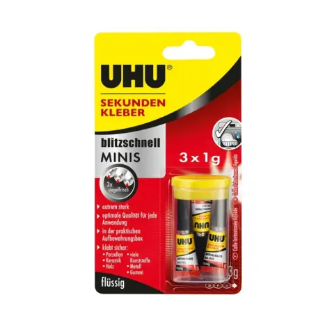 UHU Sekundenkleber blitzschnell Minis flüssig 3er Box