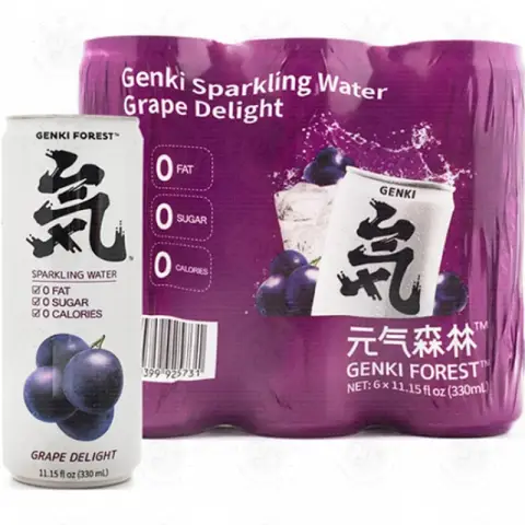 Genki Forest Soda Sparkling Water Summer Black Grape Flavor 330ml*6 Cans summer black grape flavor