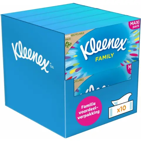 KLEENEX Family Fabrics - 1280 Handkerchiefs - 10 x 128 Pieces - Gift Box, Blue 128 Pieces