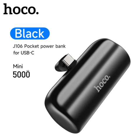 HOCO Mini Power Bank Portable Charger with Folding Stand for USB-C 5000mAh - Black