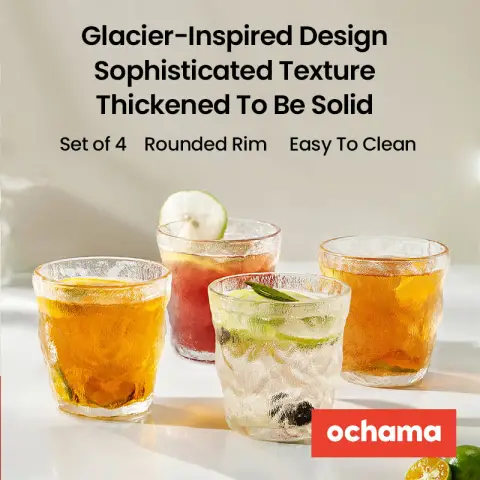 J.Zao Glass Cups - 4pcs - 250ml - Ideal for Coffee, Beer, Milk, Tea Glacier Cup 4pcs 250 ml