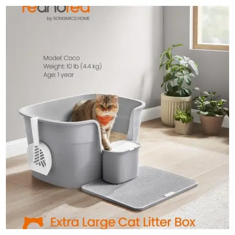 FEANDREA Katzentoilette Extra große Katzentoilette Matte Aufbewahrungsbox Schaufel für große Katzen Taubengra