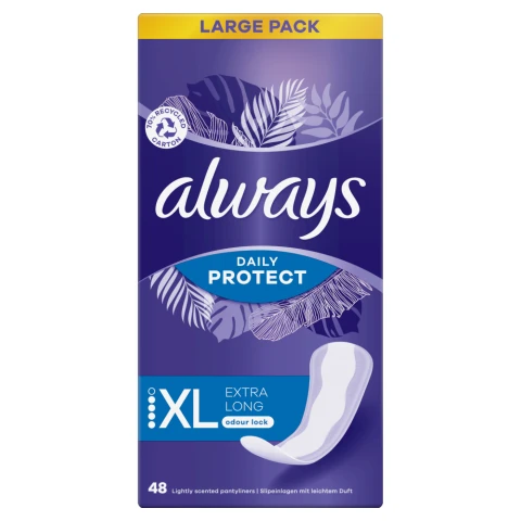 Always Daily Protect Extra Long Panty Liners, Odour Lock, 48 Count