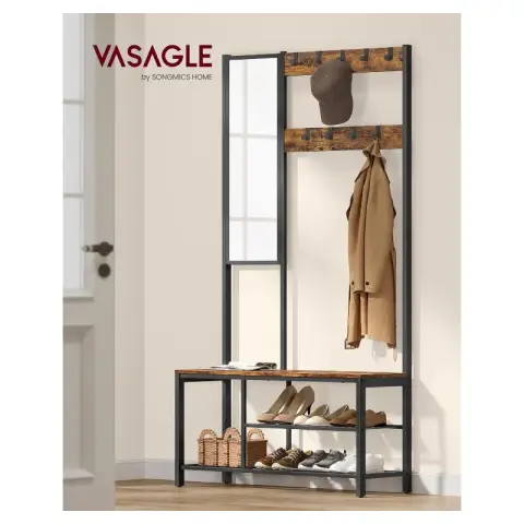 VASAGLE Industrial Coat Rack 9 Removable Hooks for Small Hallways Vintage Brown/Black