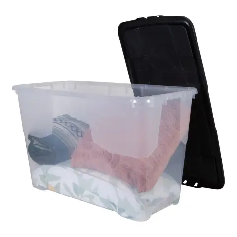65L Curve Box with Lid-Clear/Black Lid