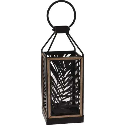 H&S Collection H&S Decoratieve lampen Kaarslampen Collection Decoratieve Lantaarn met Bladmotief Zwart 15*15*38cm