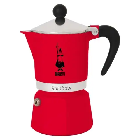 Bialetti Moka Express Rainbow Mocha Pot Coffee Pot - For open flame/electric stove - Suitable for making 3 Cups - Red