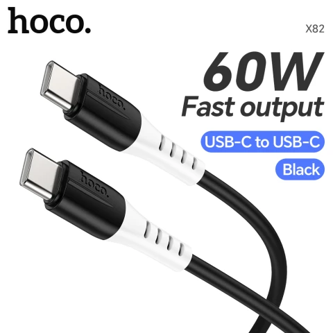 HOCO X82 Type-C to Type-C 60W Fast Charging Data Cable - 1M Black