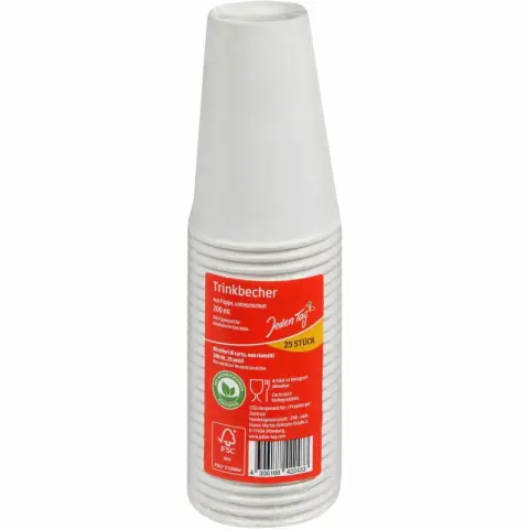 Jeden Tag Papier-Trinkbecher weiß, 0,2ltr.