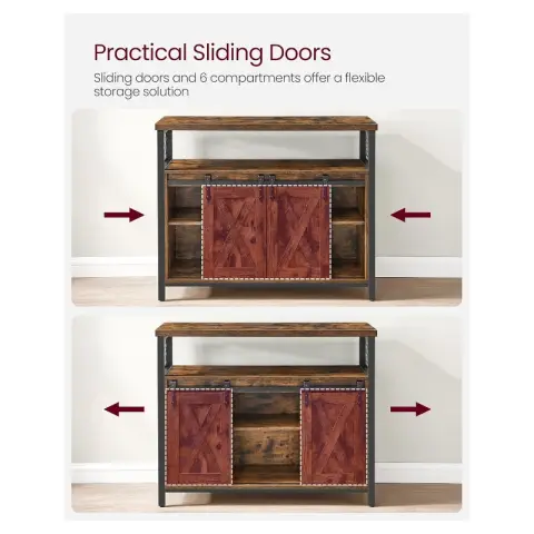VASAGLE Buffet Rustique avec 2 Portes Coulissantes, Étages Réglables 33x100x80cm Marron & Noir