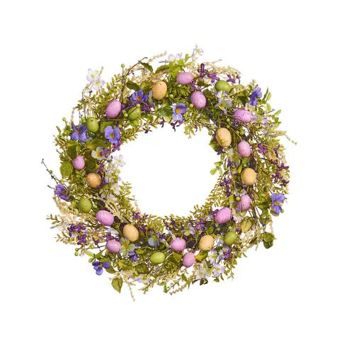 WeRChristmas Spring Door Wreath with Artificial Flowers & Eggs, Purple, 28 inches