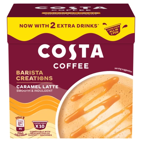 Costa Nescafe Dolce Gusto Compatible One Pod Caramel Latte 10x16g