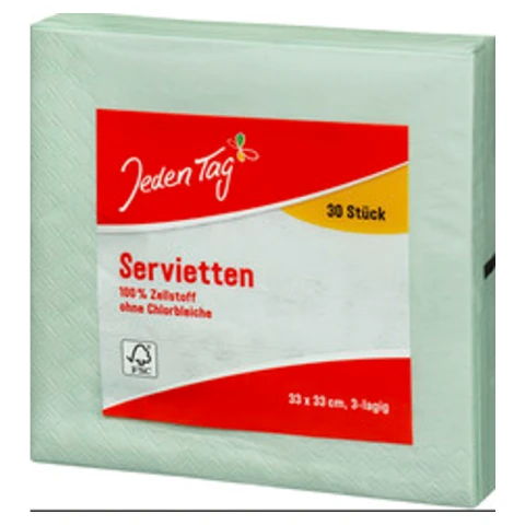 Jeden Tag Servietten 33x33cm minze 3lg.