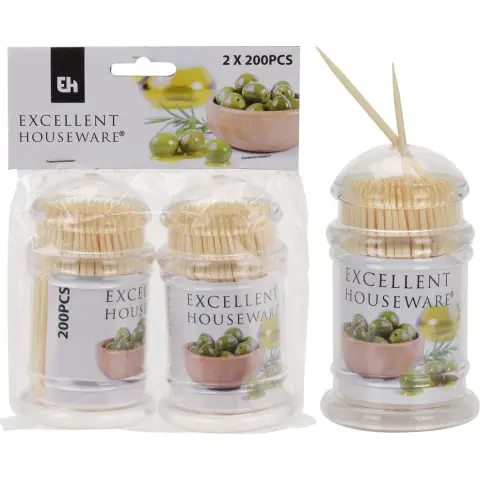Excellent Houseware 2 x 200pcs - Bamboo Toothpick Set Ideal for Cocktails with Dispensers Toothpick