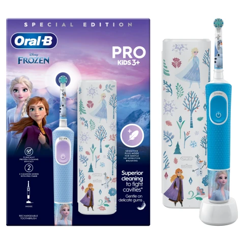 Oral-B Kids Frozen Vitality Pro Electric Toothbrush for Age 3+ Giftset + Travel Case - Blue