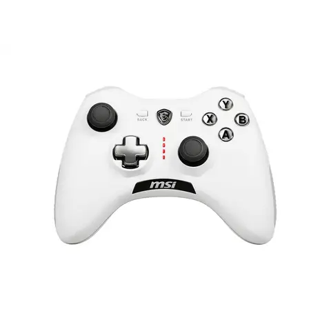 MSI Force GC20 V2 witte gaming-controller voor pc en Android, bedraad, met verstelbare D-pad-cover, dubbele vibratiemotoren, ergonomisch ontwerp en afneembare kabels