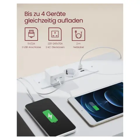 VASAGLE LET831W14 Set aus 2 Nachttischen, Beistelltischen, 3 Schubladen, abgeschrägte Kante, 2 Steckdosen, 2 USB