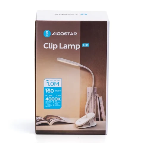 Aigostar Lampe à pince LED rechargeable 3 réglages 4000K lumière blanche naturelle blanche 2,5W 160lm