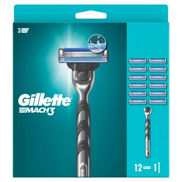 Gillette Mach3 Razor for Men, 1 Gillette Razor, 12 Blade Refills