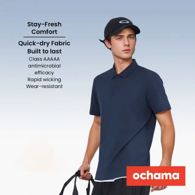 ochama [100 Series Cloud Sense Quick Dry] Sports Short Sleeve Polo Shirt Men's Running
Fitness Outdoor Summer Navy Blue 3XL