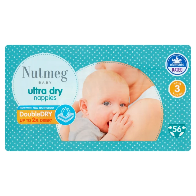 Nutmeg Baby Ultra Dry Size 3 4-9kg/9-2lbs 56 Nappies