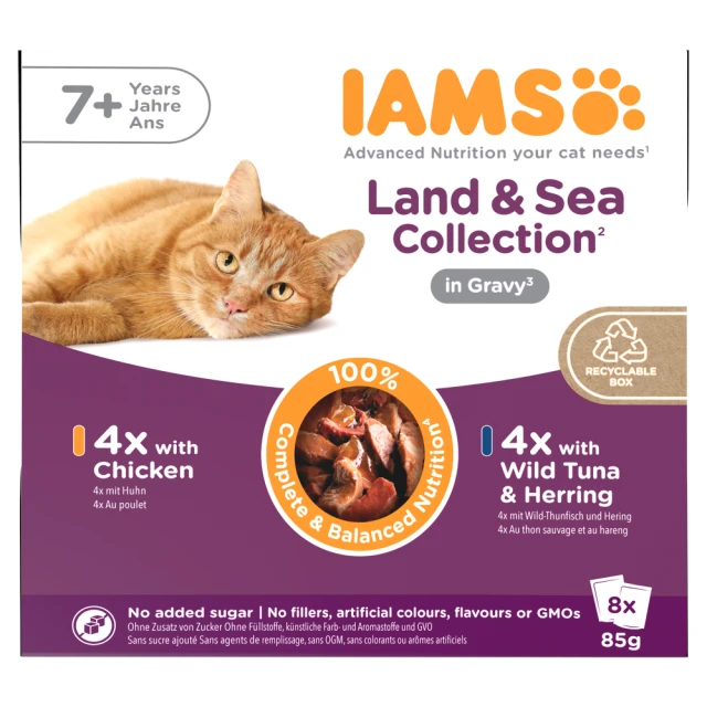 Iams Delights Land & Sea Collection in Gravy Senior 7+ Years 8 x 85g (68g)