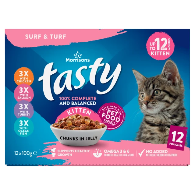 Morrisons Tasty Surf & Turf Chunks in Jelly Kitten Up to 12 Months 12 X 100g