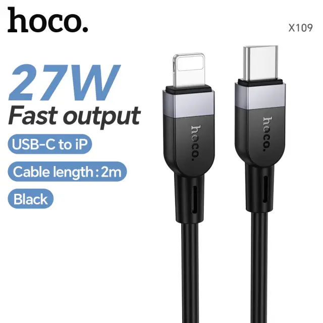 HOCO X109 Energy PD silicone charging data cable 27W USB-C to iP (L=2M) black