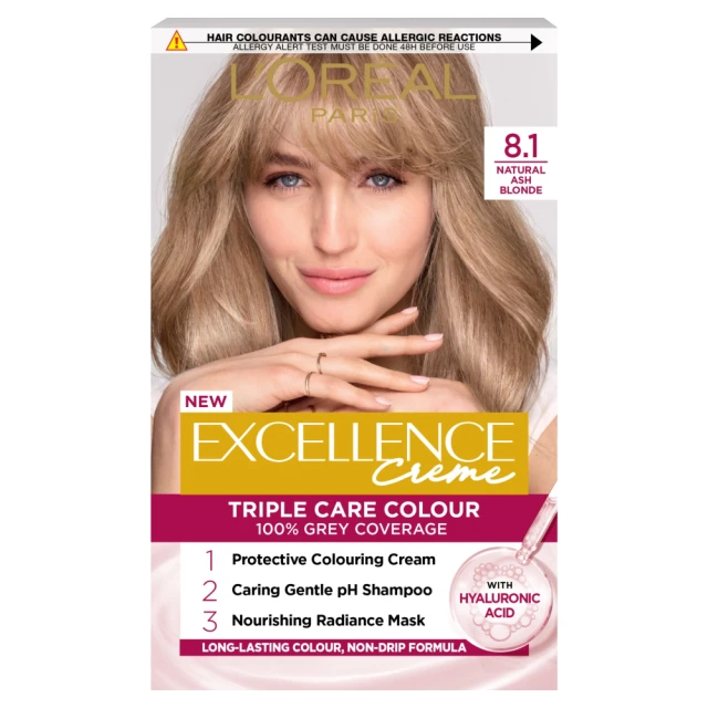 L'Oréal Paris Excellence Créme Permanent Hair Dye, 8.1 Natural Ash Blonde