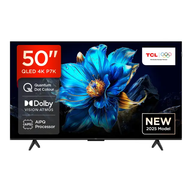 TCL 50P7K 50” QLED, Direct LED TV, 4K HDR TV, Smart TV Powered by Google TV (Dolby Vision & Atmos, Motion clarity, Hands-Free Voice Control, compatible with Google Assistant & Alexa)