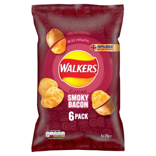 Walkers Smoky Bacon Multipack Crisps 6x25g