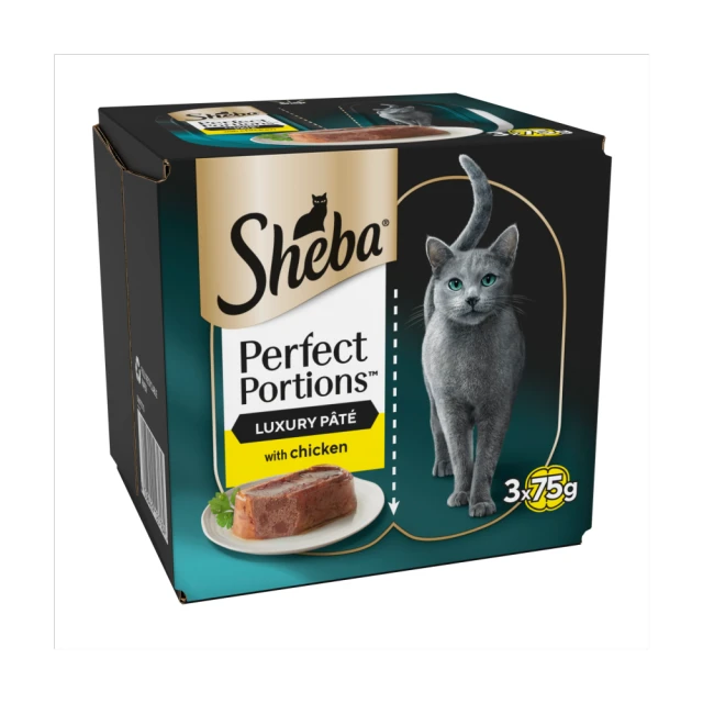SHEBA PERFECT PORTIONS Adult Wet Cat Food Chicken Loaf 3 x 2 x 37.5g Tray