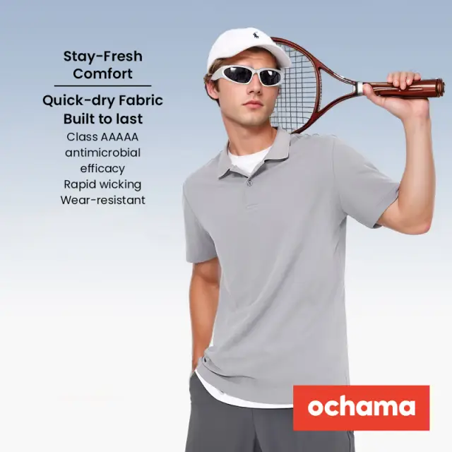 ochama [100 Series Cloud Sense Quick Dry] Sports Short-sleeved Polo Shirt Men's Running
Fitness Outdoor Summer Beige Gray L