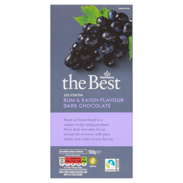 Morrisons The Best 52% Cocoa Rum & Raisin Dark Chocolate 100g