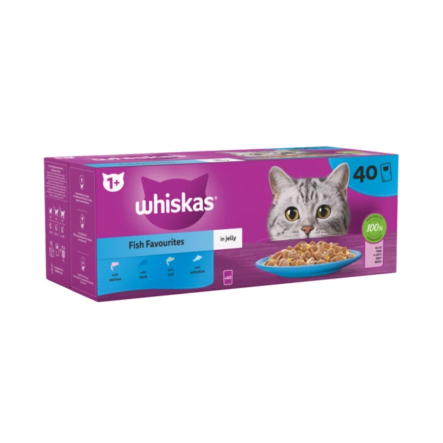 Whiskas 1+ Fish Favourites Adult Wet Cat Food Pouches in Jelly 40 x 85g