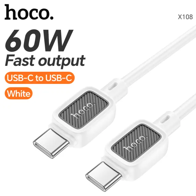 HOCO X108 Benefit 60W silicone charging data cable C to C white