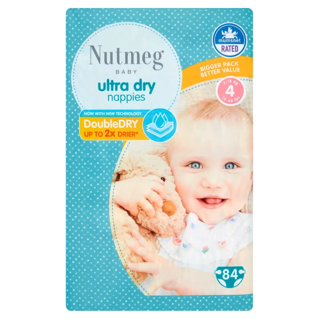 Nutmeg Baby Ultra Dry 4 7-18kg/15-4lbs Nappies 84