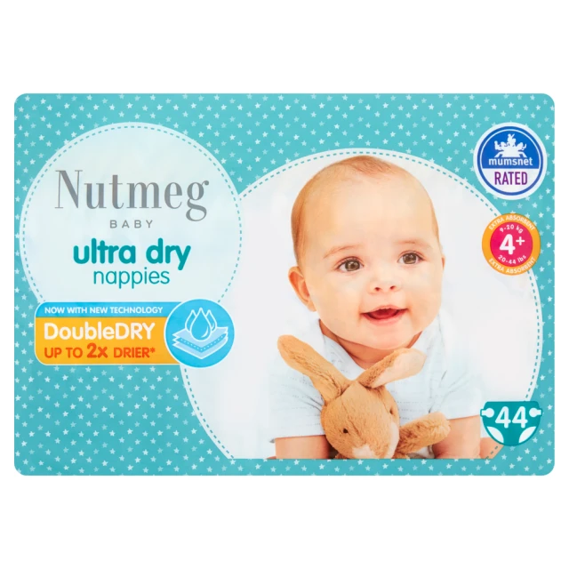 Nutmeg Baby Ultra Dry Size 4+ 9-20kg/20-44lbs 44 Nappies