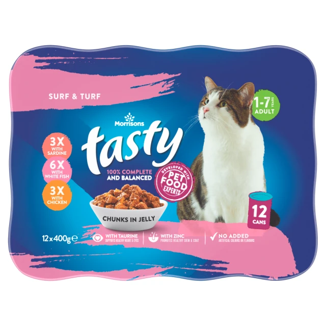 Morrisons Tasty Chunks in Jelly Surf & Turf Adult 1 - 7 Years 12 x 400g