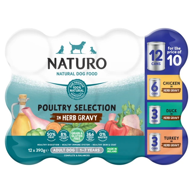 Naturo Natural Dog Food Poultry Selection in Herb Gravy 12 x 39g 1-7 Years