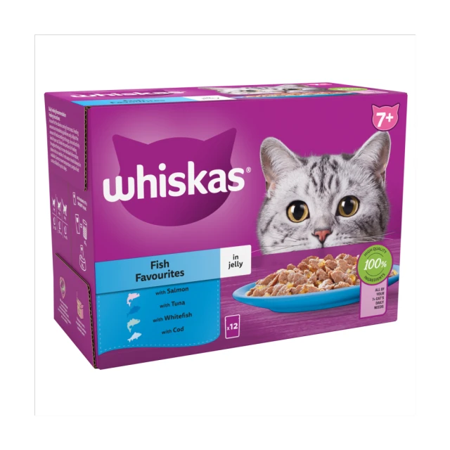 Whiskas 7+ Fish Favourites Senior Wet Cat Food Pouches in Jelly 12 x 85g