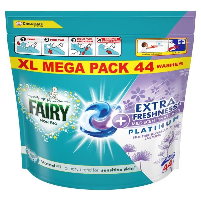 Fairy Non Bio Platinum PODS, 44 Washes, Silk Tree Blossom & Jasmine