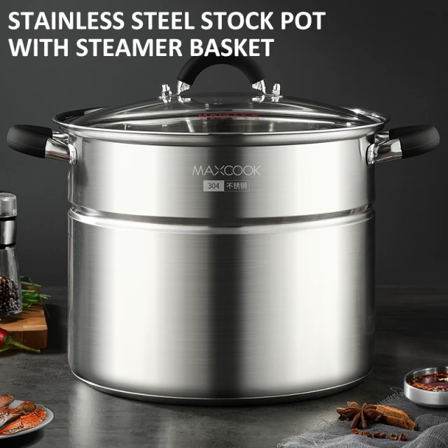 Maxcook Stainless Steel Stock Pot With Steamer Basket 28cm MCZ3249