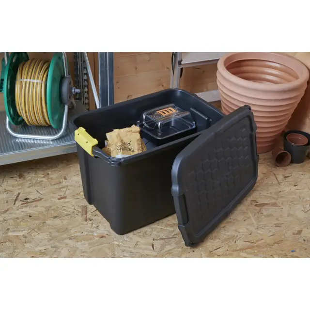 60L Heavy Duty Box with Lid-Black/Yellow