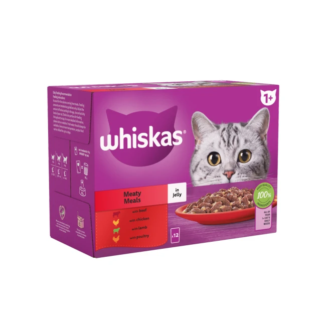 Whiskas 1+ Meaty Meals Adult Wet Cat Food Pouches in Jelly 12 x 85g