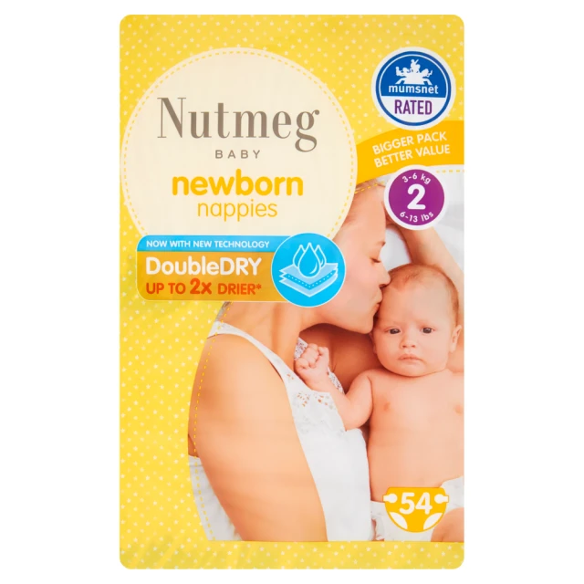 Nutmeg Baby Newborn Size 2 3-6kg/6-13lbs 54 Nappies