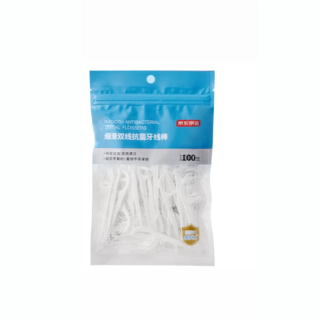 J.ZAO Smooth Double Line Antibacterial Dental Floss Sticks, 100 Pieces x 5 Bags, Mass-Market Pack