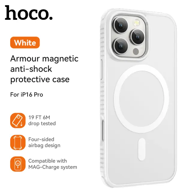 HOCO Armour magnetic anti-shock protective case IPhone 16 Pro - White