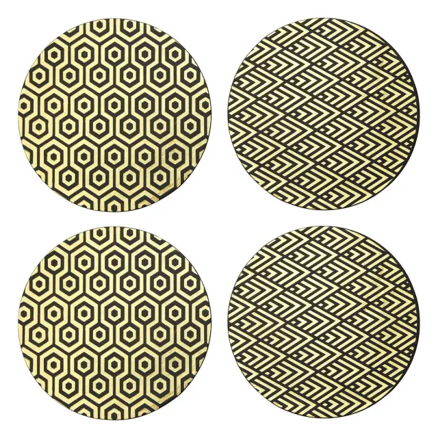 Geome Set of 4 Deco Black and Gold Placements